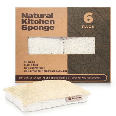 WorldFront Naturals 6-Pack Eco-Friendly Loofah & Cellulose Dish Sponges 